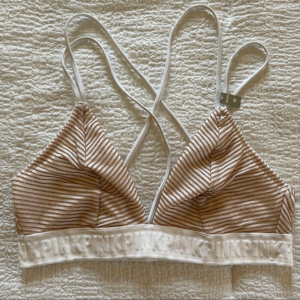 PINK unlined gold lurex criss cross bralette M